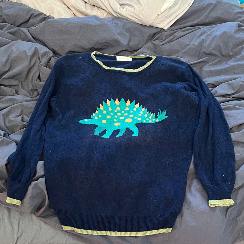 Modcloth Navy Crewneck Sweater with Teal Dinosaur Motif 100% Cotton XL fit 10-12